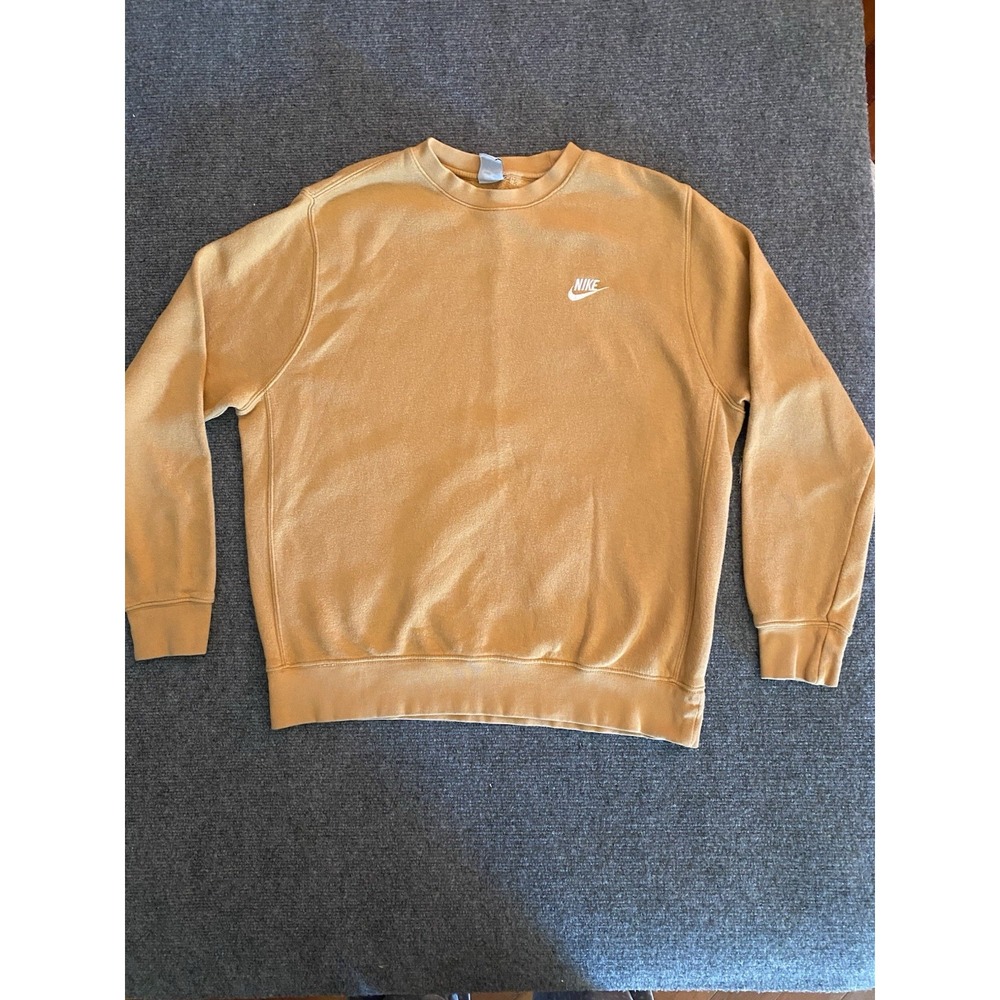 Nike Large Mustard Yellow Embroidered Swoosh Relaxed Mens Crewneck Sweatshirt